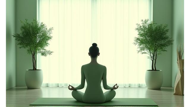 社員がオフィスで瞑想している様子