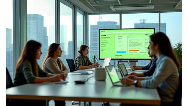 AI駆動のウェルネスダッシュボードが統合されたモダンなオフィス環境