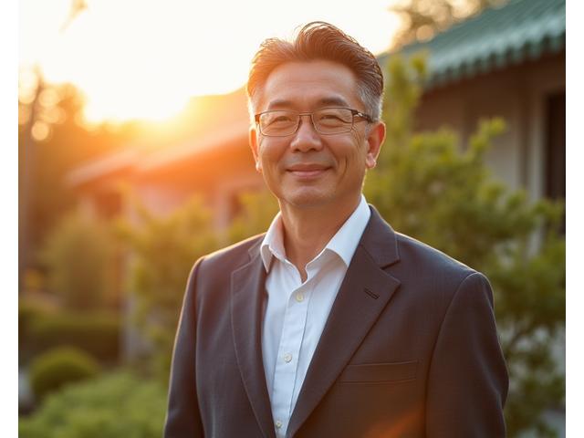 50代製造業役員が健康的に仕事をする風景