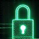 データの暗号化とセキュアな通信を表す、光るデジタルロックとデータフローの抽象的な画像。サイバーセキュリティの堅牢さを表現。